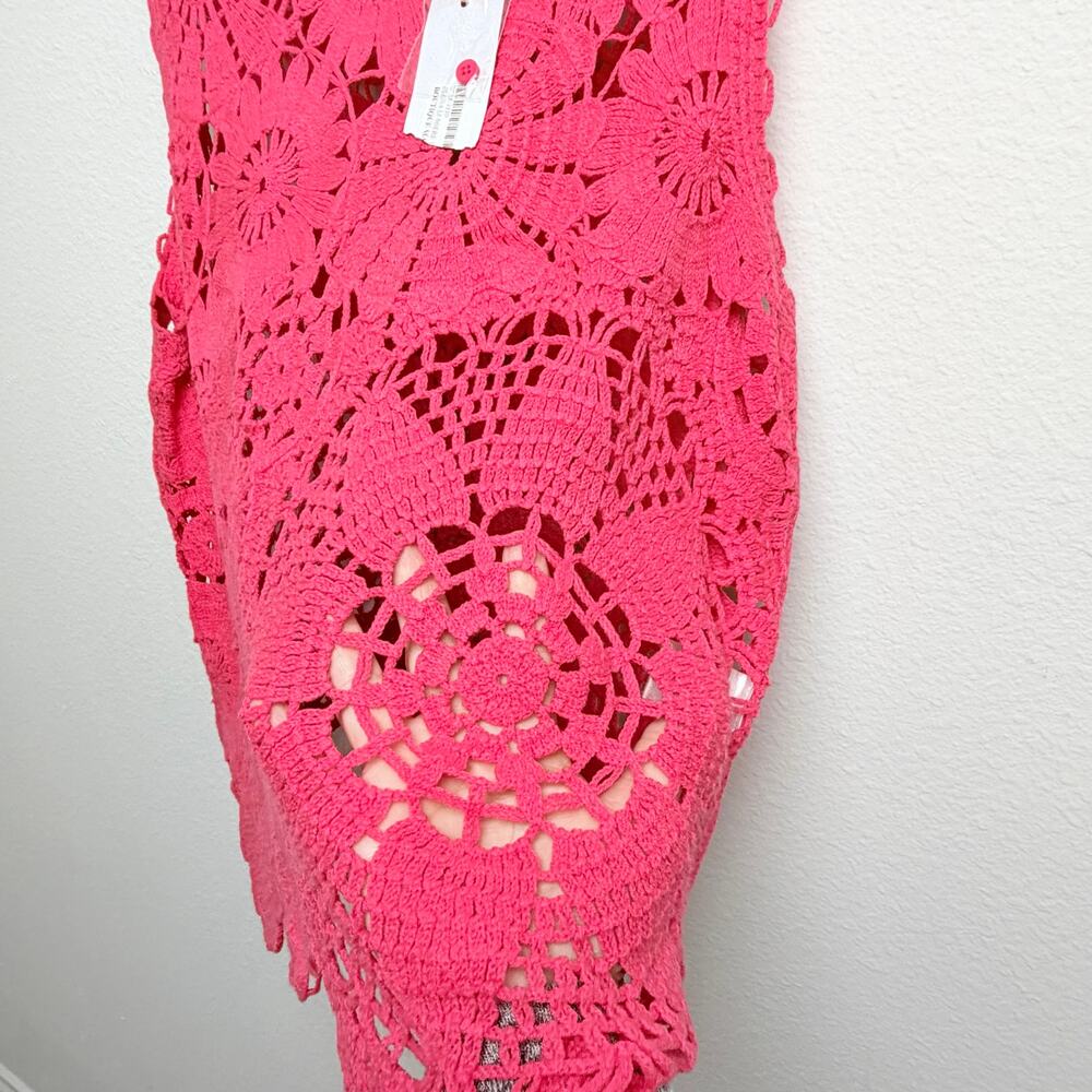 Lumiere Pink Crochet Tank Top Scalloped Open Knit Boho Large NWT - Picture 4 of 12